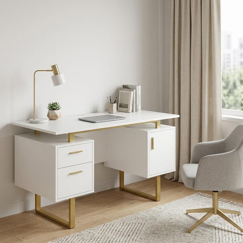 Computer Desk With Two Drawers - White / White
