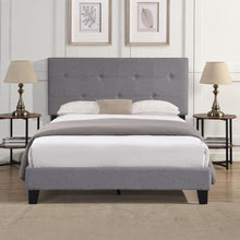 Load image into Gallery viewer, Queen Size Upholstered Platform Bed Frame With Button Tufted Linen Headboard, No Box Spring Needed, Wood Slat Support - Gray
