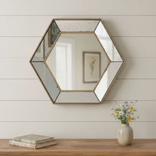 Load image into Gallery viewer, 18" Hexagon Wall Mounted Vintage Style Glass Frame Accent Mirror - Pearl Silver
