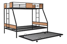 Load image into Gallery viewer, Metal Twin over Full Bunk Bed with Trundle/ Heavy-duty Sturdy Metal/ Noise Reduced/ Safety Guardrail/ Wooden Decoration/ Convenient Trundle / Bunk Bed for Three/ CPC Certified/ No Box Spring Needed
