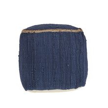 Load image into Gallery viewer, 18" Indigo Cotton And Jute Cube Pouf Ottoman - Indigo And Natural
