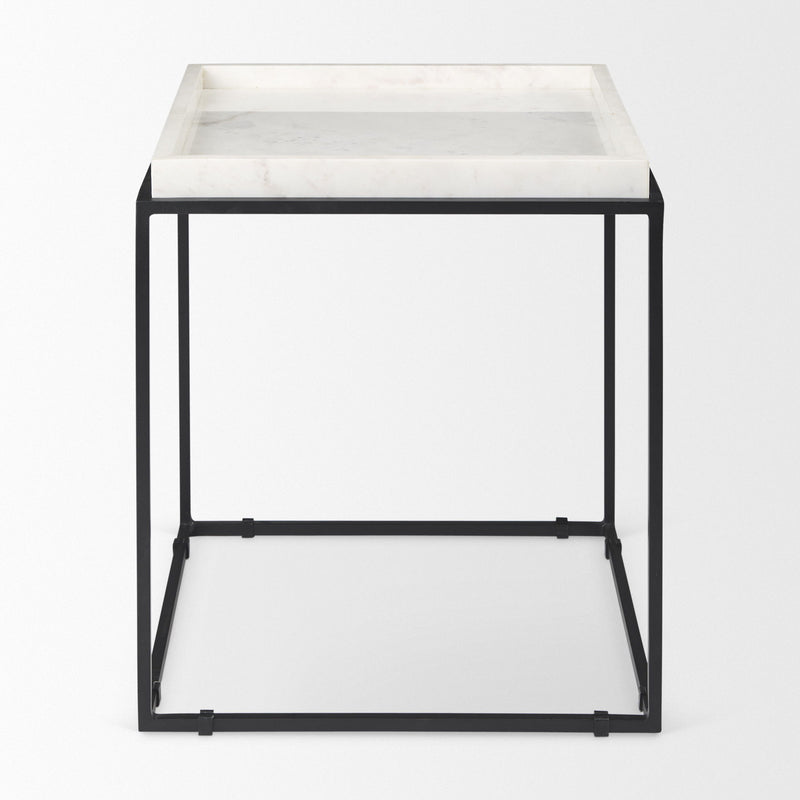 20" Marble And Metal Square Frame End Table - Black