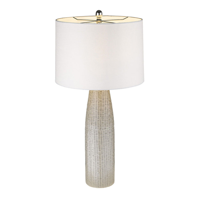 Ceramic Table Lamp With White Drum Shade - Light Gray