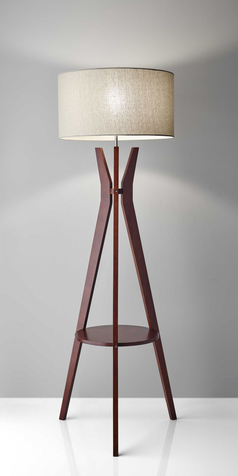 60" Solid Wood Tripod Floor Lamp With Drum Shade - Brown / White