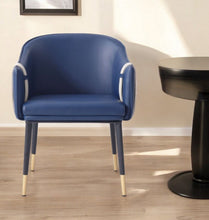 Load image into Gallery viewer, Upholstered Faux Leather Dining Arm Chair - Blue / Beige
