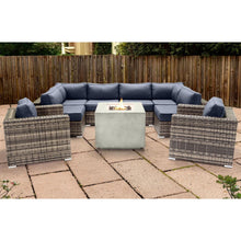 Load image into Gallery viewer, Premium 6 Person Wicker Patio Seating Group With Deep Cushions And Concrete Fire Pit - Gray Mix
