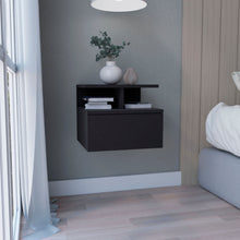 Load image into Gallery viewer, 12" One Drawer Faux Wood Floating Nightstand - Black
