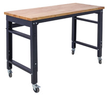 Load image into Gallery viewer, Wide Rolling Workbench For Garage, Adjustable Height, Workshop Tool Bench, Metal With Rubber Wood Top
