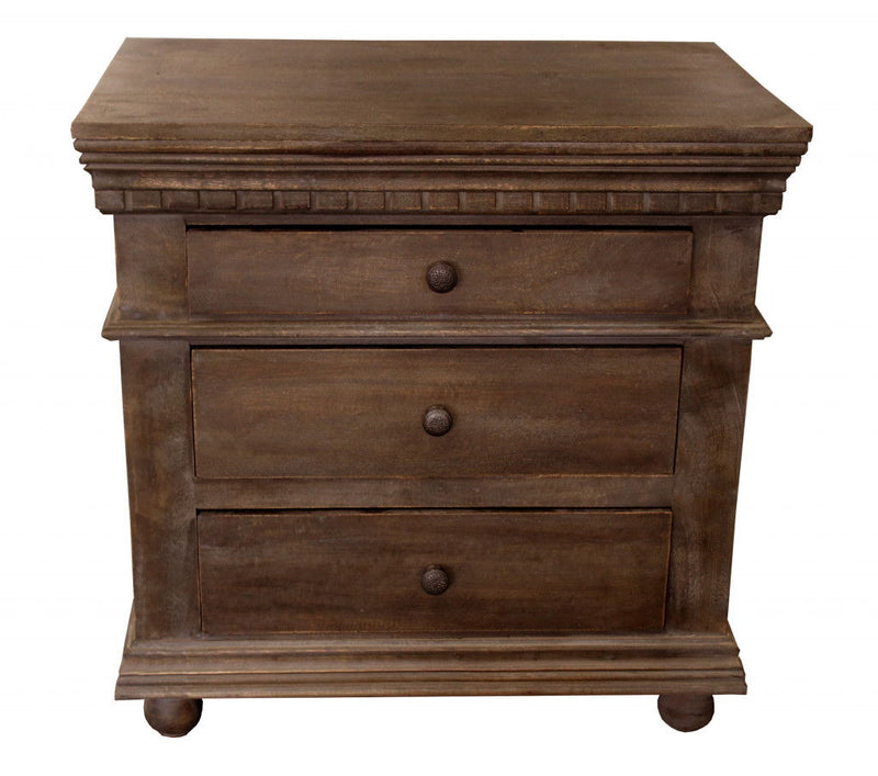 Wood Three Drawer Nightstand - Solid