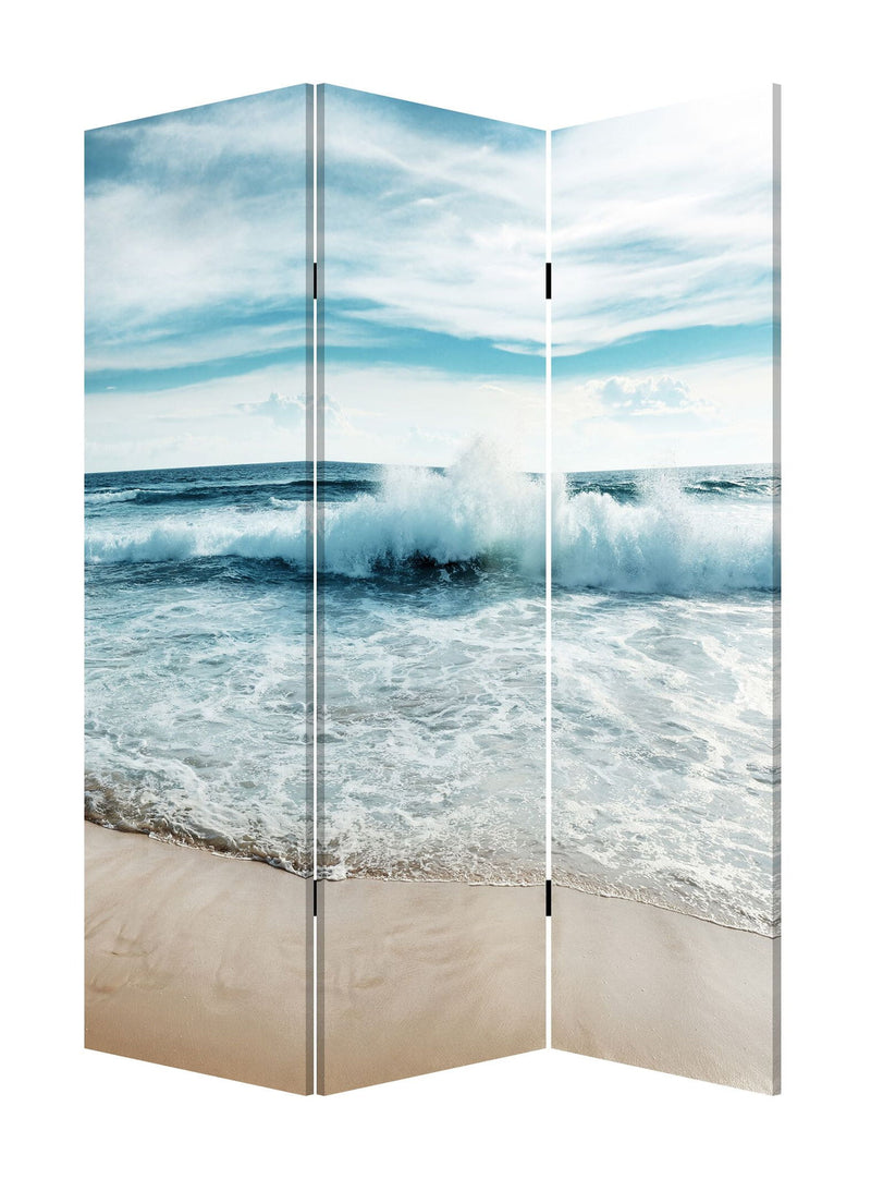 72" Canvas Folding Three Panel Screen Room Divider - Blue, Red And White