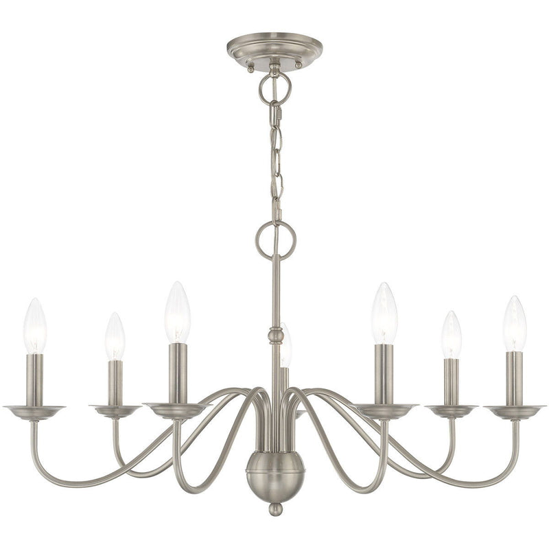 16" Seven Light Dimmable Chandelier With Shades - Nickel