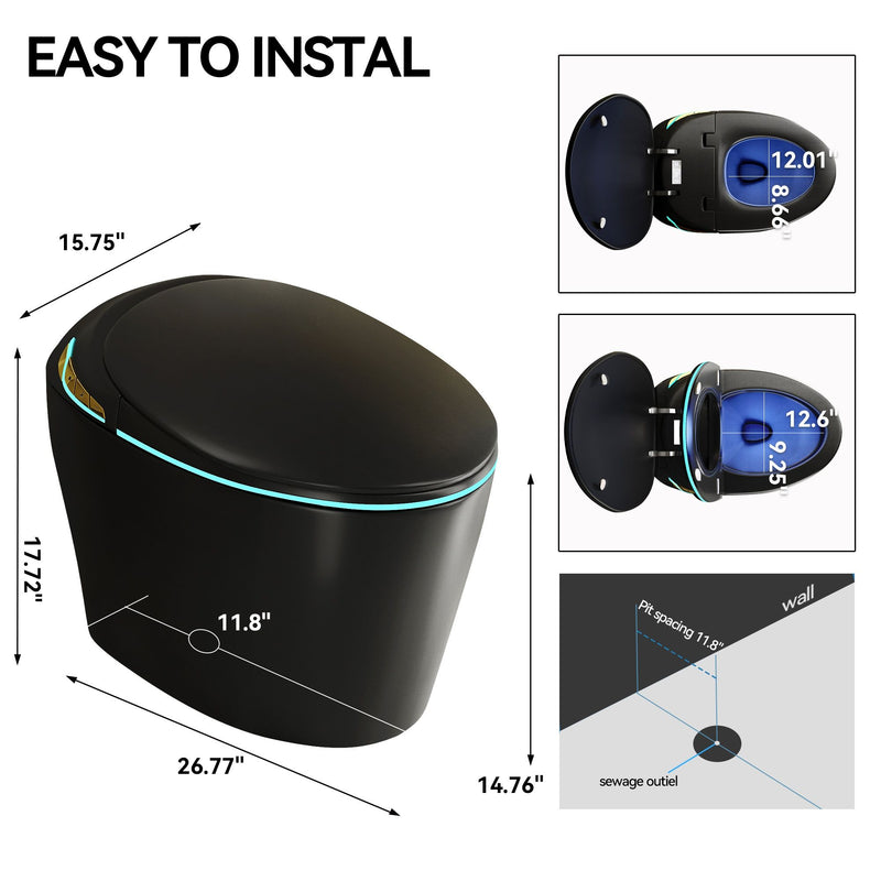 Unique Smart Toile With Built In Bidet, Auto Open / Close Seat, Foot Sensor, LED Display, Night Light, Warm Water & Dryer Ceramic