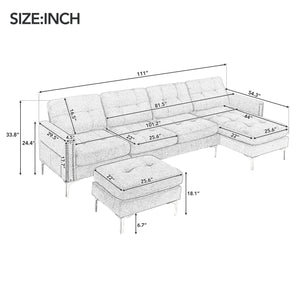 110" L-Shape Convertible Sectional Sofa Couch with Movable Ottoman for Living Room, Apartment, Office, Yellow