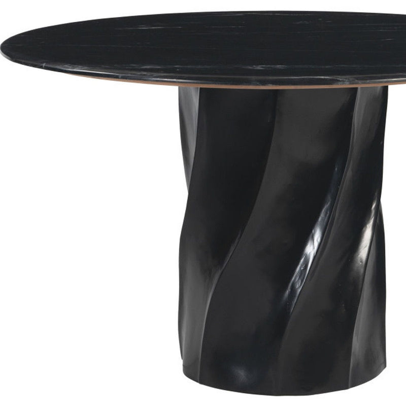 48" Marble And Wood Pedestal Base Round Top Dining Table - Black