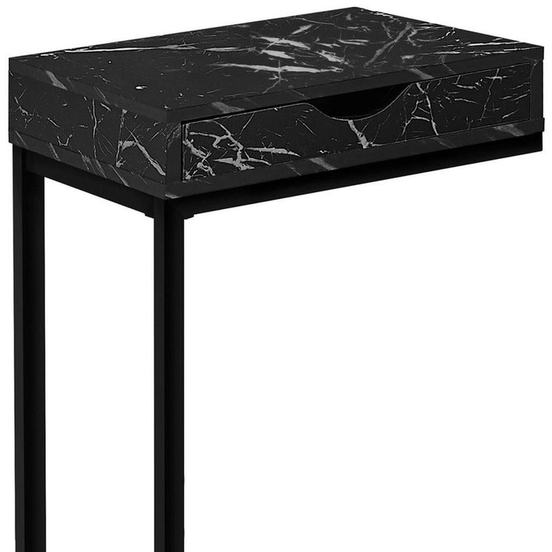 Faux Marble And Iron End Table With Drawer - Black
