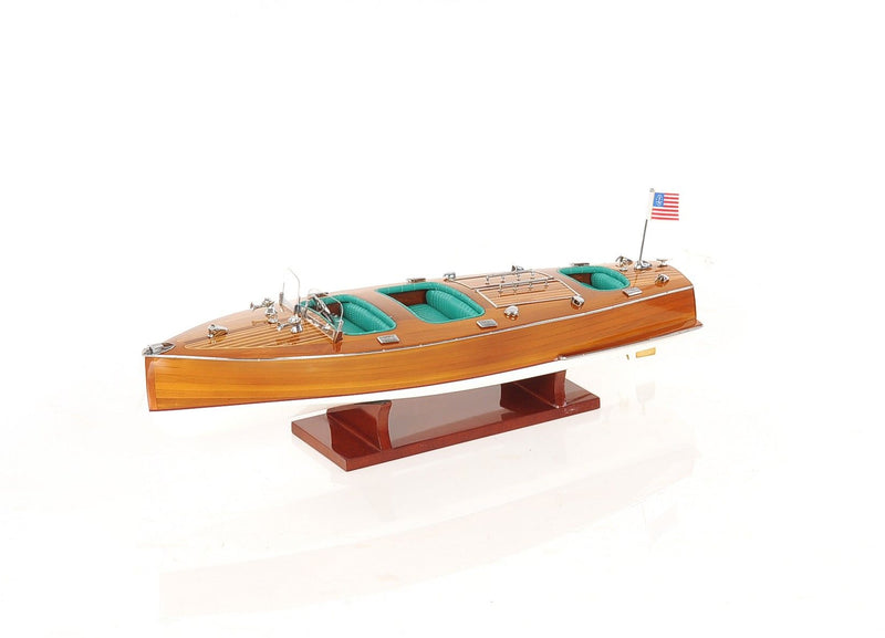 Hand Painted c1928 Chris Craft Triple Cockpit Medium Model Boat - Brown