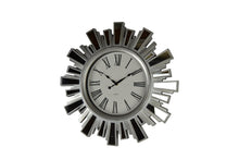 Load image into Gallery viewer, Mirrored Heavy Duty Plastic Silent Analog Sunburst Wall Clock - Silver / Silver / White
