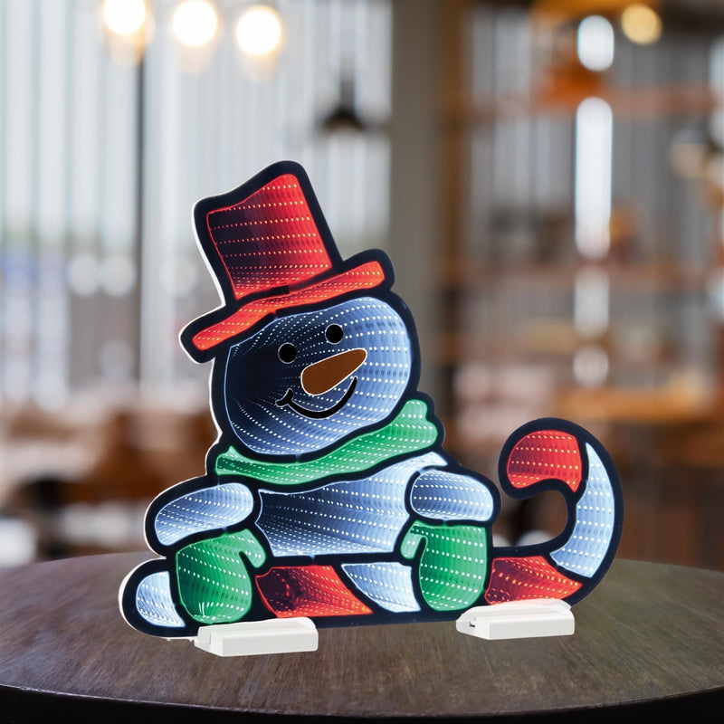 Christmas Snowman Tabletop Sign With LED (633799) - White / Red / Green