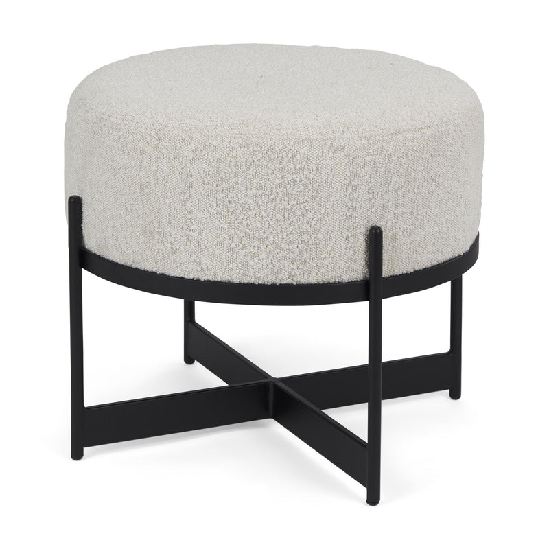 Fabric Round Pouf Ottoman (730855) - Cream / Black