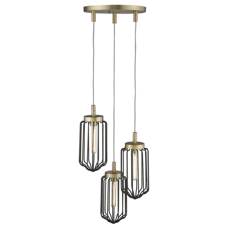 Caged Three Light Metal Dimmable Chandelier With Shades - Gold / Black