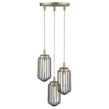 Load image into Gallery viewer, Caged Three Light Metal Dimmable Chandelier With Shades - Gold / Black

