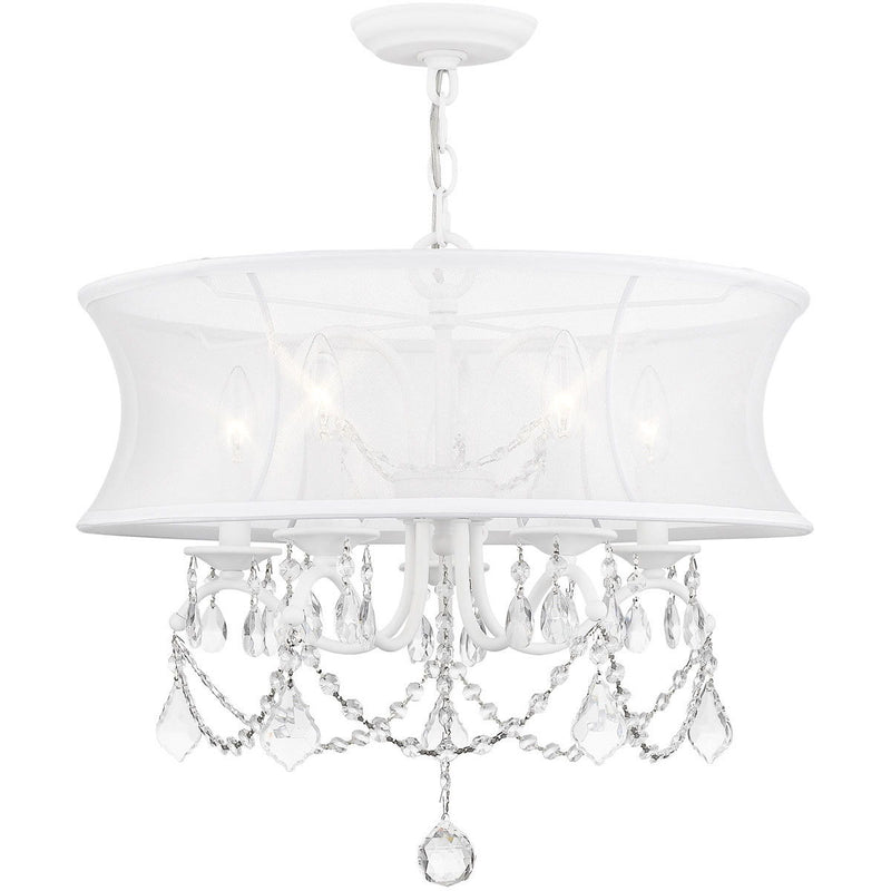 19" Five Light Dimmable Chandelier With Shades - White