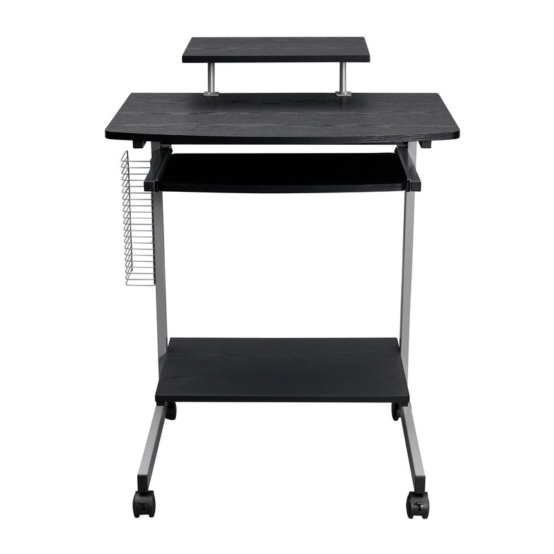 Stainless Rolling H-Shape Computer Desk - Espresso / Silver