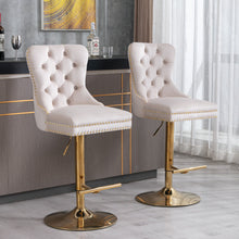 Load image into Gallery viewer, Thick Swivel Barstools Adjusatble Seat Height From 25-33", Modern Upholstered Bar Stools With Backs Comfortable Tufted For Home Pub And Kitchen Island (Set of 2)
