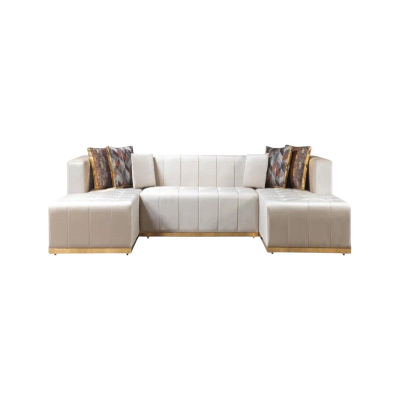 Velvet U Shaped Three Piece Sofa Chaise Sectional With Toss Pillows - Ivory