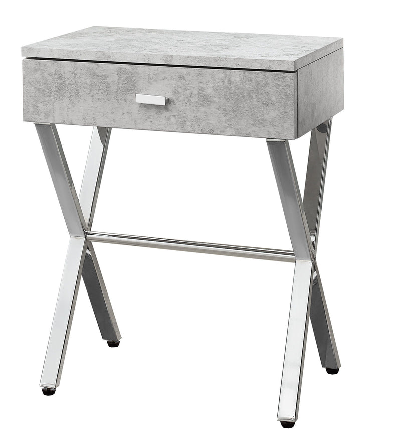 22" Wood And Metal End Table With Drawer - Silver And Gray