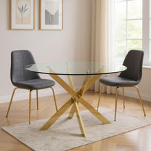 Load image into Gallery viewer, 54" Glass And Metal Cross Leg Base Round Top Dining Table - Clear / Gold
