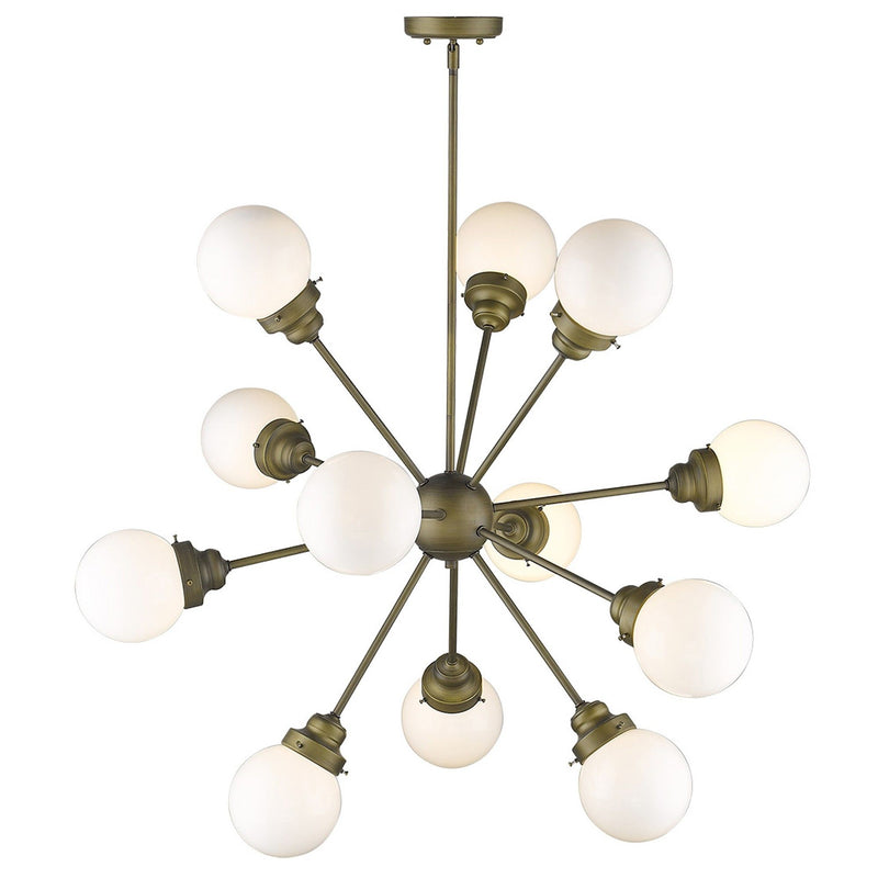 Sputnik Twelve Light Frosted Metal Dimmable Chandelier With Off White Shades - Bronze / White