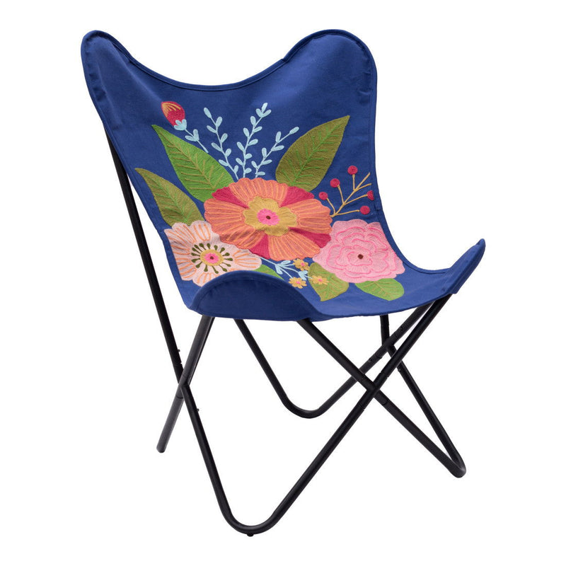 Tropical Oversized Flowers Butterfly Chair - Blue And Black
