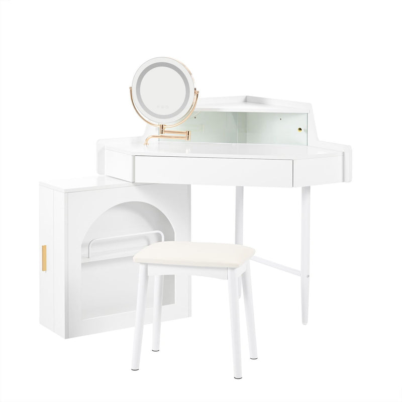 56" Wood Lighted Vanity Single Drawer Dresser - White