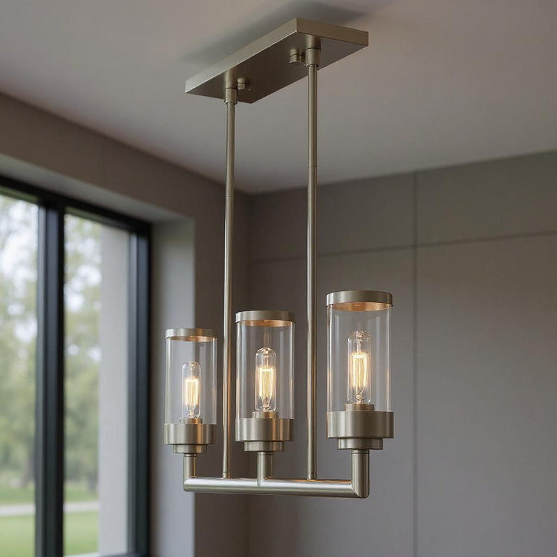 21'' Three Light Dimmable Chandelier With Shades - Nickel