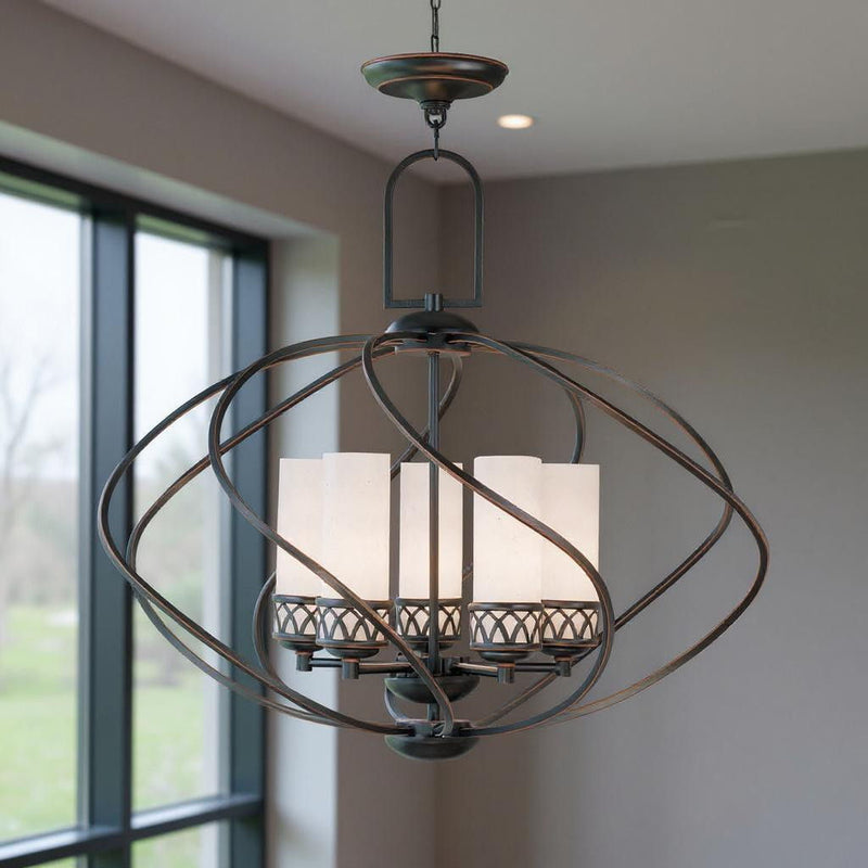 24'' Five Light Dimmable Chandelier With Shades - Bronze