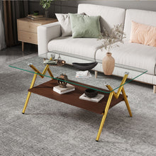 Load image into Gallery viewer, Rectangle Coffee Table With Tempered Glass Top And Shelf, Modern Table For Living Room
