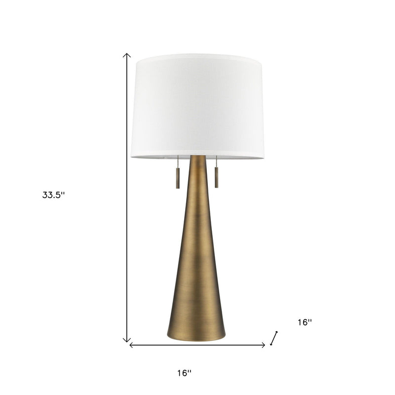 Metal Two Light Table Lamp With White Empire Shade - Brass