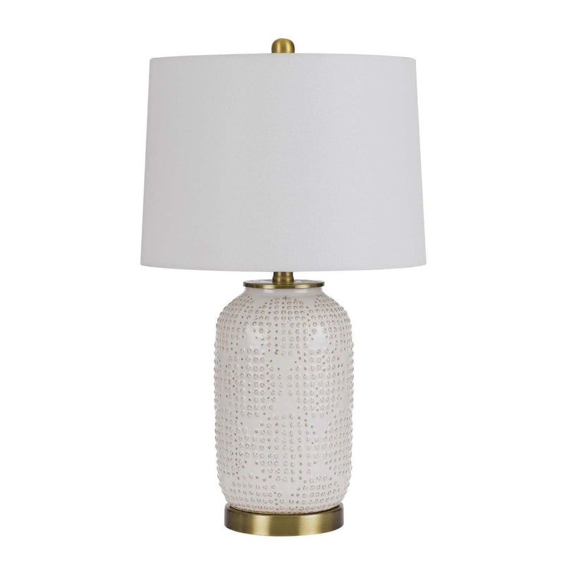 Metal Table Lamp With White Drum Shade - Ivory