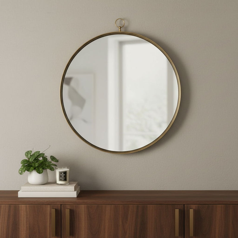 34" Round Iron Framed Accent Mirror - Gold