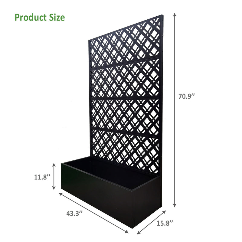 Rhombus Planter Raised Garden Bed With Trellis For Climbing Plants - Black
