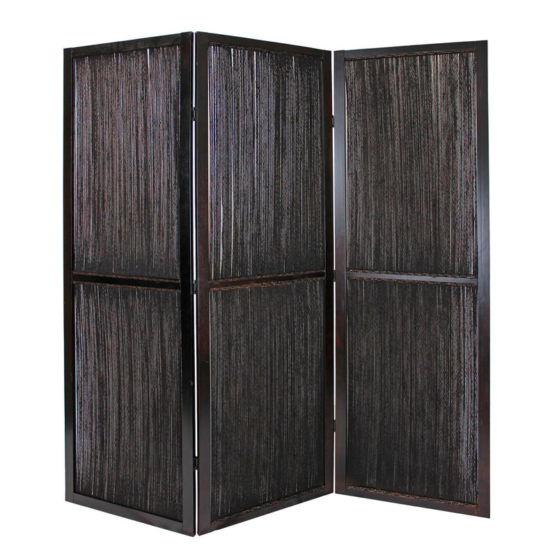 3 Panel Room Divider Screen - Dark Wood And Water Hyacinth