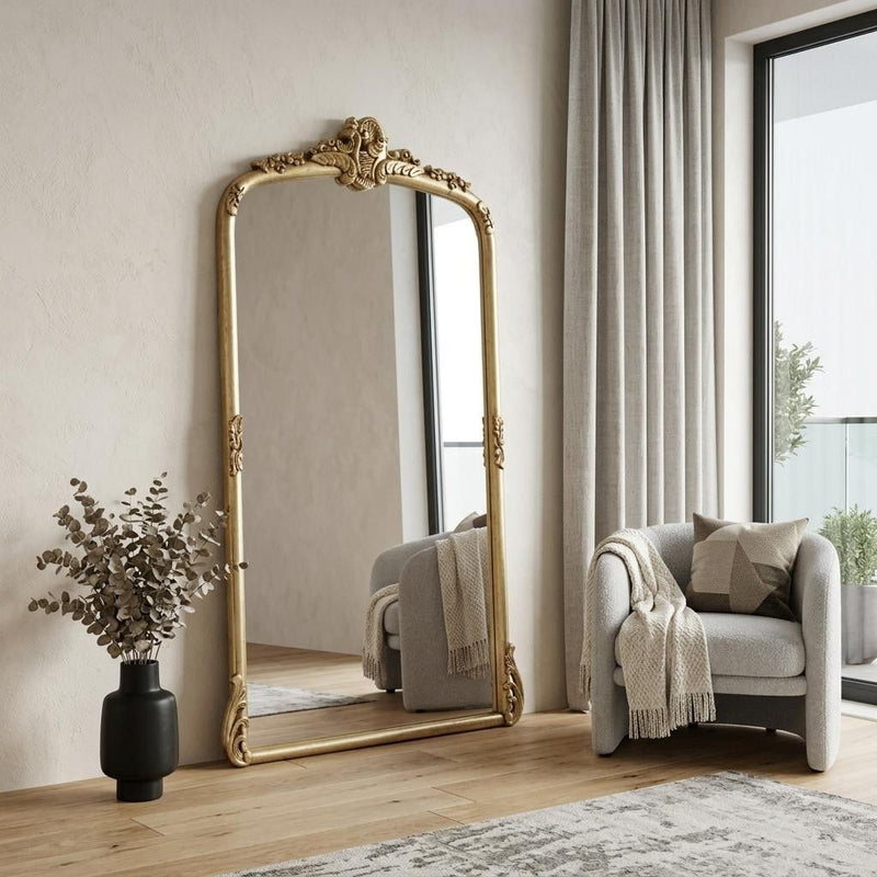 Wood Leaning Framed Standing Mirror - Gold