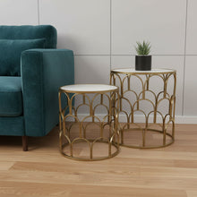 Load image into Gallery viewer, Mirrored Glass Round Drum Nested Tables (Set of 2) - White / Gold
