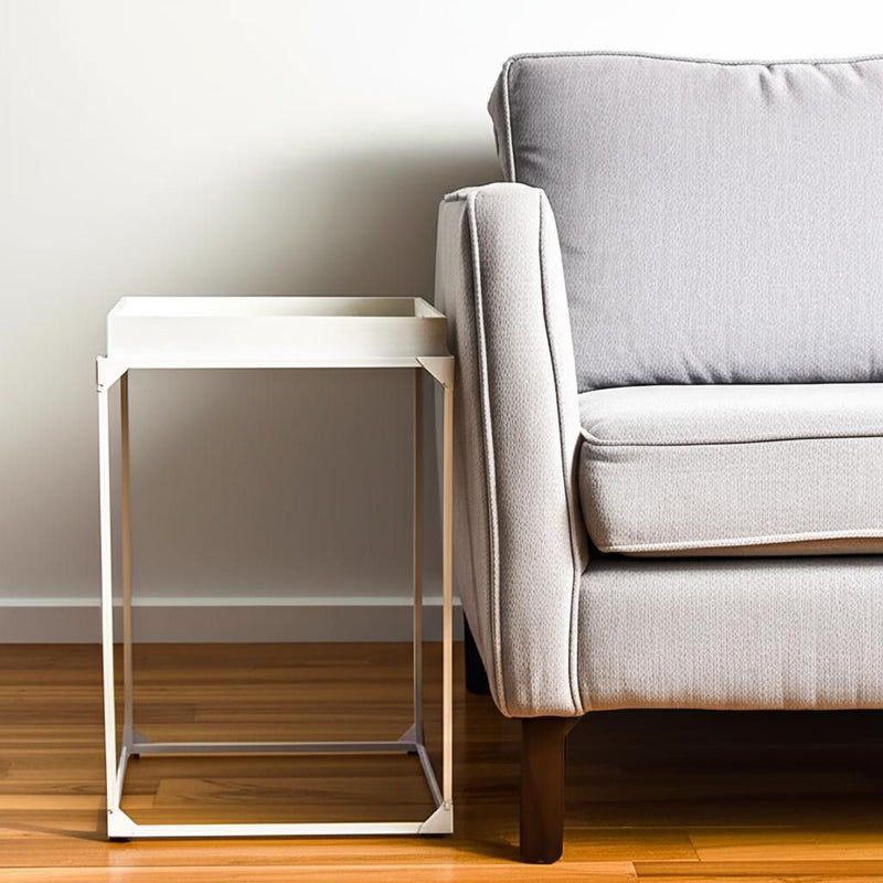 29" Solid Wood And Iron Square Tray Style End Table - White