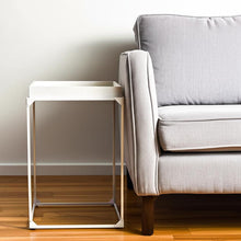 Load image into Gallery viewer, 29" Solid Wood And Iron Square Tray Style End Table - White
