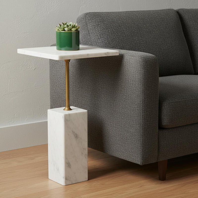 22" Pedestal Marble End Table - White