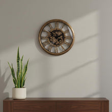 Load image into Gallery viewer, Silent Skeleton Exposed Gear Round Wall Clock (626340) - Antiqued Gold / Black
