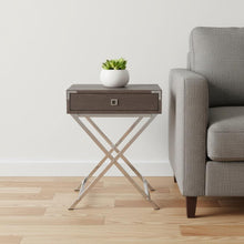 Load image into Gallery viewer, 24" Taupe Wood And Metal End Table With Drawer - Silver And Deep
