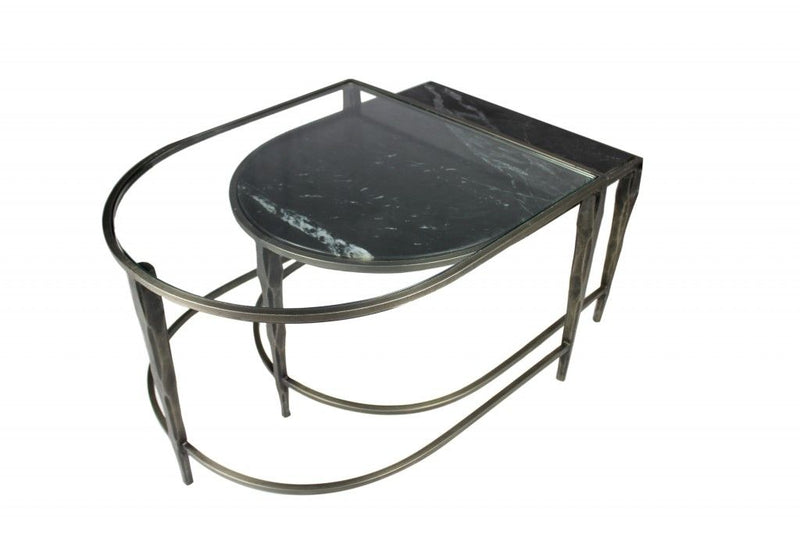 Marble Top And Glass Coffee Tables (Set of 2) - Black
